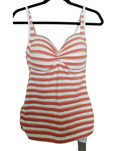 Seafolly Coast to Coast Tankini Top Striped Nectarine Orange White US 6 New