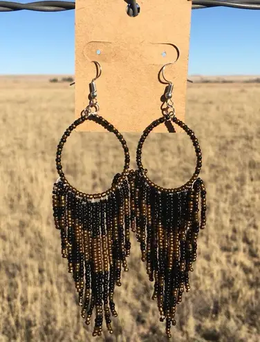 Beaded Fringe Hoop Drop Earrings