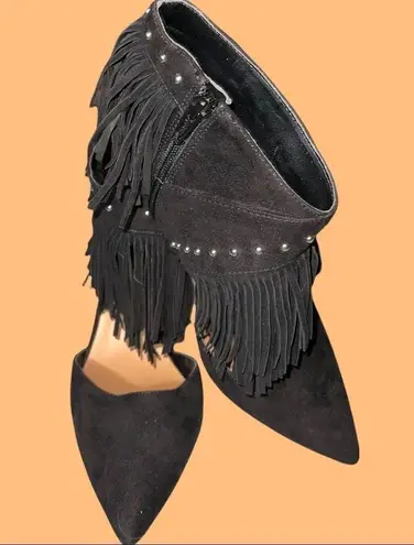 Nine West 9West gently loved black suede fringe ankle shoes!