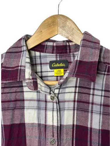 Cabela's  Maroon Plaid Long Sleeve Button Up Shirt Women's Large