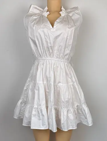 Karina Grimaldi White ruffled neck tiered skirt mini Dress Sz S