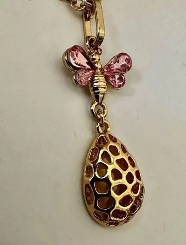 R.J. Graziano pink rhinestone bee and hive pendant necklace Gold