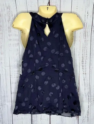 ECI New York NWT Size 14 Navy Blue Swiss Dot Silk Blend Halter Tank Top Blouse