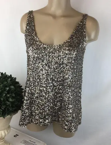 Decree  Tan & Gold Sequins Embellished Tank Top M