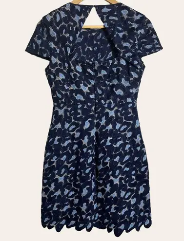 Sandro Blue Embroidered Lace Jacquard Cap Sleeve A-Line Mini Dress Size 6