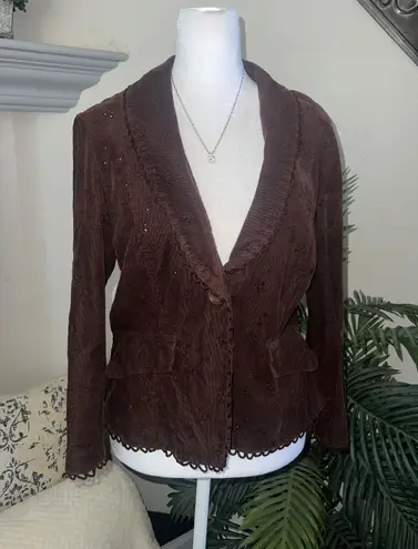 Y2k gems Vintage La Belle Dark Velvety Brown Corduroy Eyelet Blazer Jacket Size L