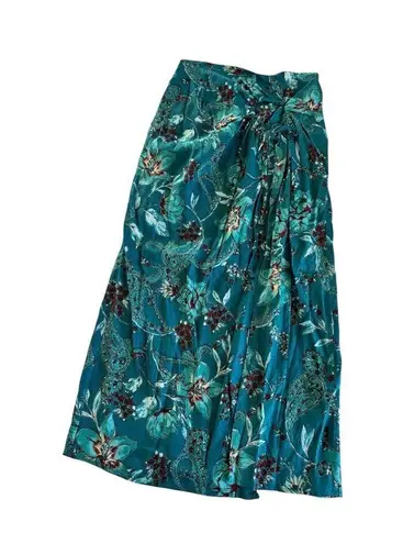 Band of the Free Celene Deep Teal Boho Floral Layered Midi Skirt Women’s Size XS Green