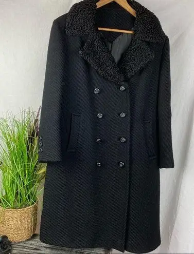 Youthcraft Wool Blend Black Woven Ribbed 3/4 length Vintage Winter Overcoat L Size L