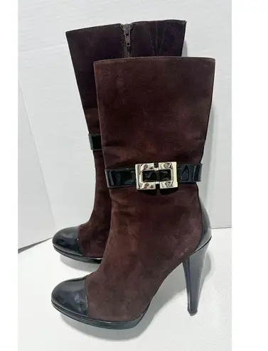 INC International Concepts Margaret Suede Leather Heeled Boots Booties Brown 9.5 Brown