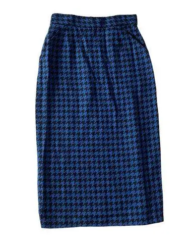 Long Houndstooth Pattern Pencil Skirt Blue Size 10