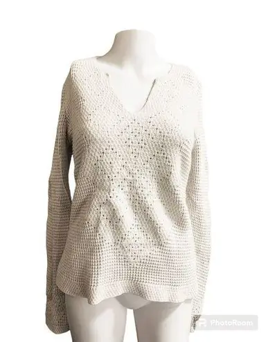 Old Navy  Women's Size Large Diamond Knit Sweater Ivory Long Sleeve Crew Neck