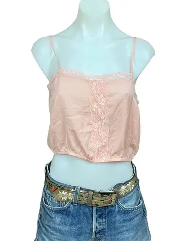 Nordstrom Pink Crop Cami Top SMALL Lingerie Pastel Lace Coquette  Camisole NEW