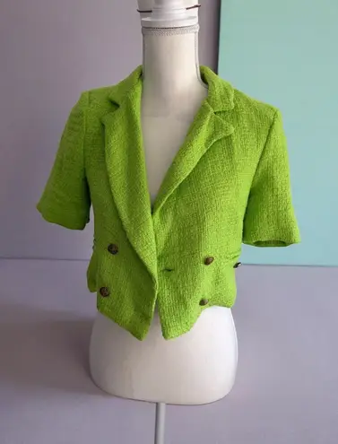 INDEFEIR Lime Green Boucle Crop Blazer Jacket Size XS
