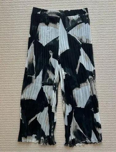 Adrienne Landau Onyx Sheer Wide Leg Pleated Pants Size Large