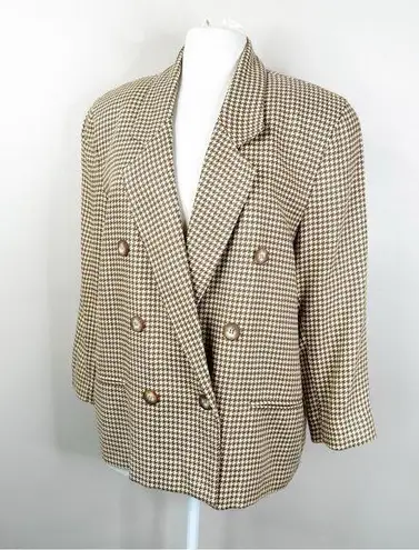 Vintage Gianni Sport Blazer Jacket Womens 12 Houndstooth Tan Neutral Equestrian