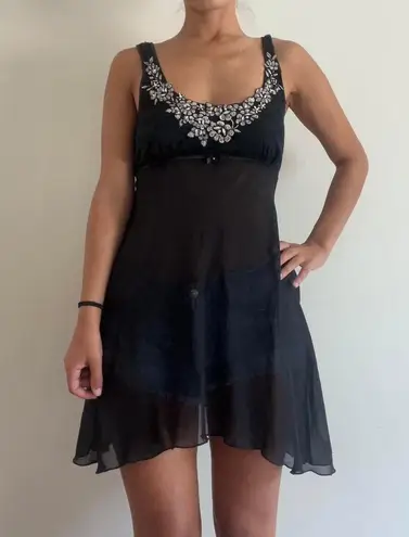 Linea Donatella Black Embellished Y2K Slip Dress Lingerie