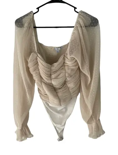 Biashe Women's Size Small Cream Swiss Dot Puff Lace Body Suit