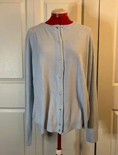 NWT Karen Scott Faux Pearl Button-Up Cardigan Light Blue L