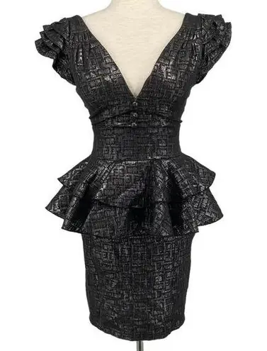 ARROGANT CAT NWT Dark Grey Metallic Multi Layered Jacquard Pencil Dress Size XS Gray