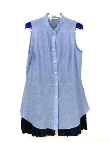 Derek Lam Derek 10 Lam Crosby Womens Button Front Black Pleated Trim Shirt Top Blue Size 6