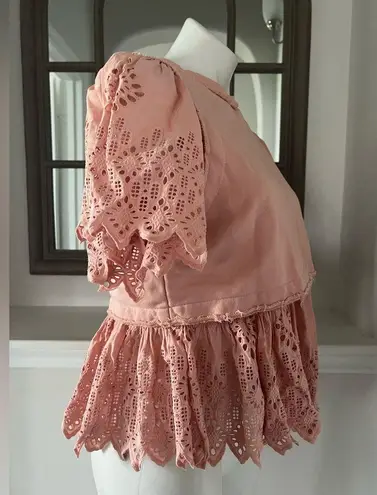 Sea New York Vienne Eyelet Asymmetric Hem Top, Peach Size M New w/o Tag $280