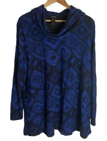 Ali Miles Royal Blue and Black Design tunic Sweater with Cowl Neck Size XL