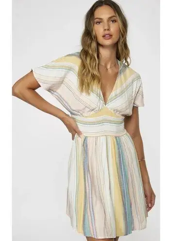 O'Neill  Ashlin Baja Dress Rainbow Pastel Stripe Beach Surfer Women XS V Neck