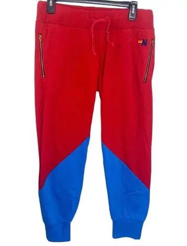 Aviator Nation Glider zip pocket joggers colorblock cherry Dresden blue size M