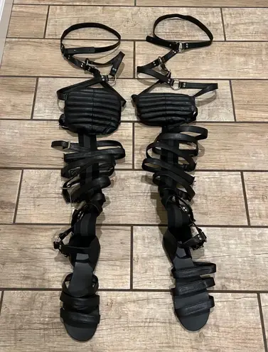 Over The Knee Gladiator Sandals Summer Boots Buckle Strap Tight High Sandals Boots Black Size 6