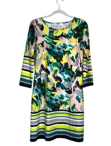 JEAN PIERRE KLIFA Daphne Sheath Dress Yellow Green Size Medium Abstract Bright