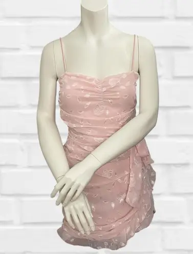 Lucy in the Sky  Pink Ruched Floral Mini Dress