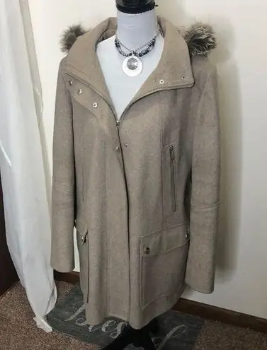 a.n.a faux fur trimmed tan wool pea coat size XL