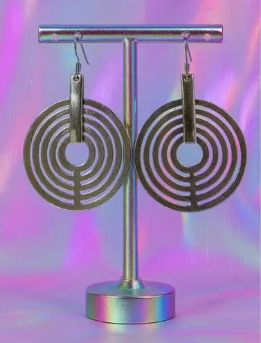 Y2K Vintage Womens Chunky Tiered Circle Disco Hoop Earrings Retro Glam 90s Groov Silver