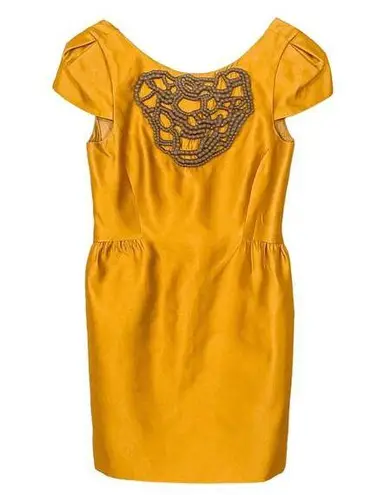 Tibi Silk Brocade Embellished Yellow Sheath Dress, EUC, Size 6, MSRP $495