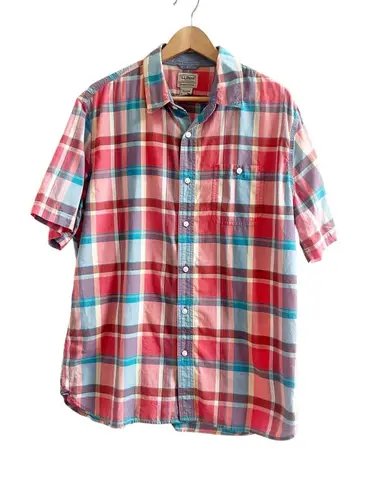 L.L. Bean Men’s Vintage Plaid Button Down Short Sleeve Size Large Regular Red