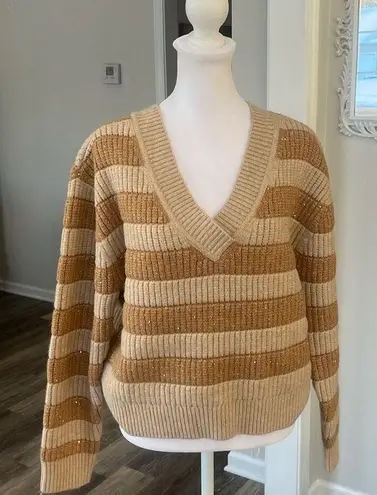 Saunders Collective RTR chunky striped sparkle neutral sweater size small