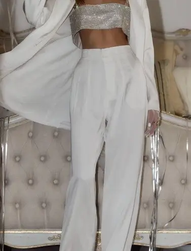 12th Tribe White Satin High Waisted Trousers