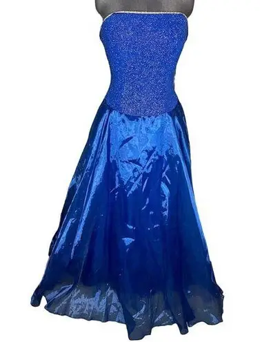 ballgown formal dress strapless princess blue tulle Vintage 1990s Size 10