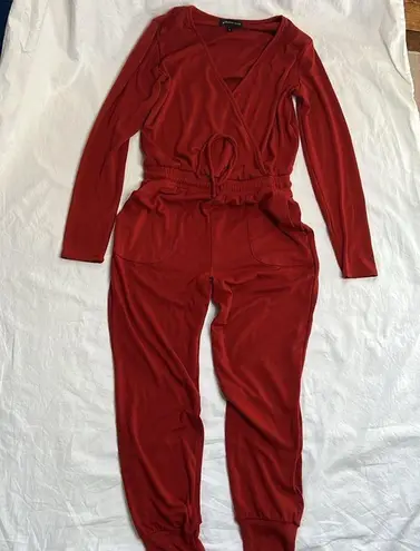 Gibsonlook Wrap Soft Luxe Stretchy Red Jogger Jumpsuit Size Small