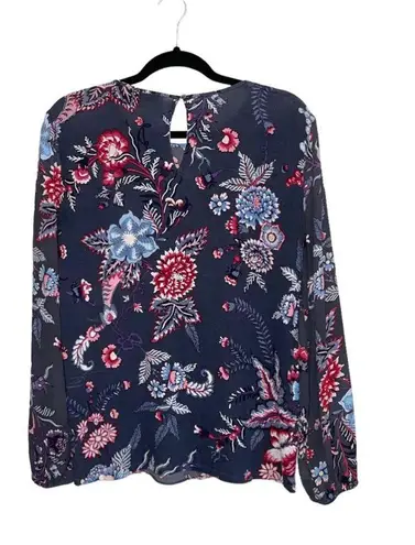 The Loft Gray & Multicolor Floral Paisley Print Ruffle Hem Blouse