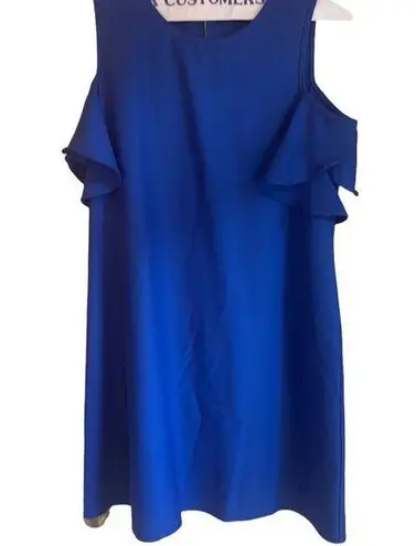 Cold Shoulder Royal Blue Dress With Ruffle Sleeves & Back Zipper Closure Size L