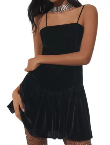 Maeve Drop-Waist Velvet Mini Dress - Black
