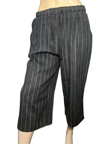 MIG Korea Design S Charcoal Gray Pinstripe Cotton Pull On Wide Leg Culotte Pants