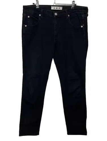 AMO Kate Mid Rise Slim Jeans Women’s Size 31 Black Magic Stretch Ankle Denim