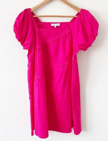Taylor Tillman Square Neckline Puff Sleeve Mini Dress in Fuchsia Pink