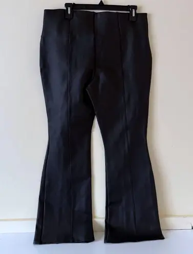 Investments Slim Factor No Waist Coated Ponte Flare Pants Faux Leather Black SZ L New