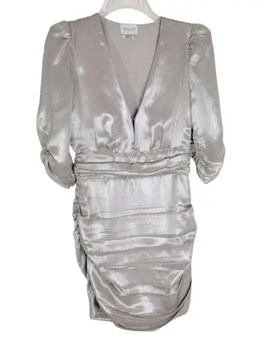 Saylor Madonna Silver Metallic Puff Sleeve Party Mini Dress Glam Holiday Size XS