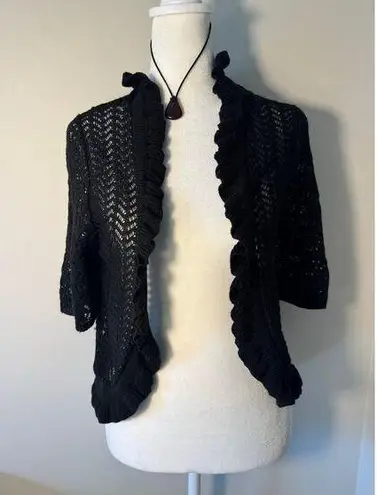 Notations Y2K Black Knit Ruffle Cardigan Shrug Size Medium
