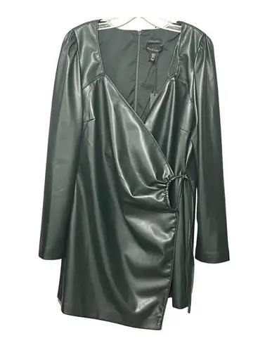 House of Harlow 1960 Green Vegan Leather Angular Front Semi Wrap Dress XL