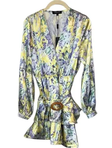 Beulah Floral Long Sleeve Tiered Mini Dresss Size M In Yellow And Purple